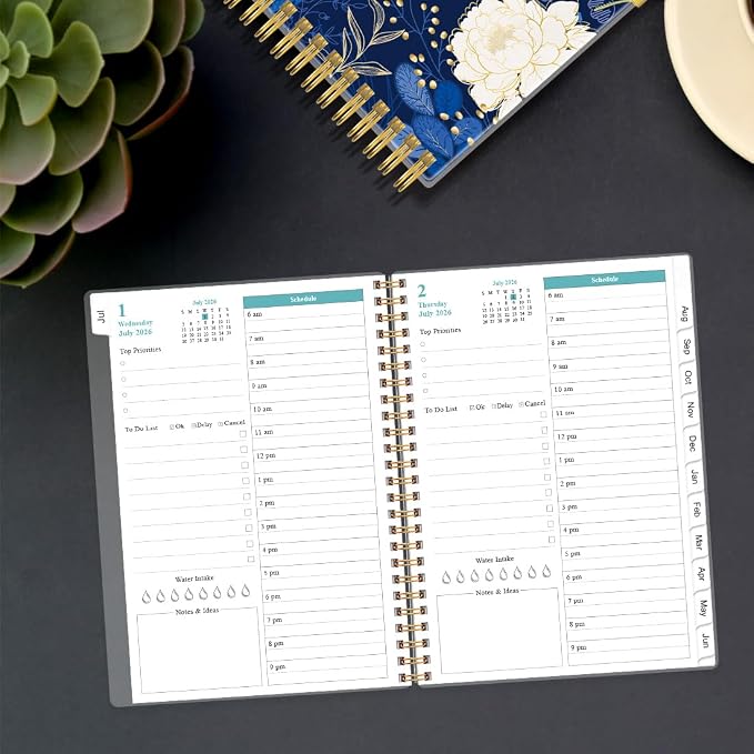 Daily Planner 2026-2027 Full Page Per Day- 2026-2027 Daily & Monthly Planner from July 2026 to June 2027, Day Planner 2026-27 with 12 Months Tabs, 6.4" x 8.5", Pink Flowers