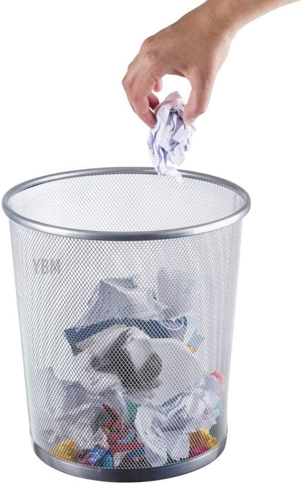 YBM HOME Wire Steel Mesh Trash Can - 4.75-Gallon Waste Basket for Under Desk, Office, Home, Bathroom, Laundry Room - Round Open Top Metal Wastebasket Trashcan, Silver, Pack of 2