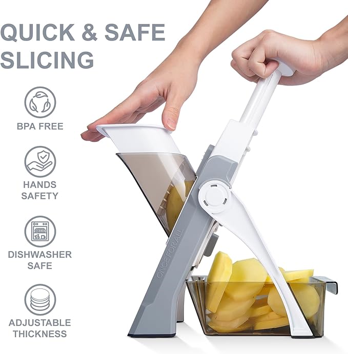 SupMaKin Safe Mandoline Slicer for Kitchen, Potato Slicer for Chips, Vegetable & Food Cutter,Thickness Adjustable 0.1-8 mm, Kitchen Faster Slice Artifact (Only Slicer)