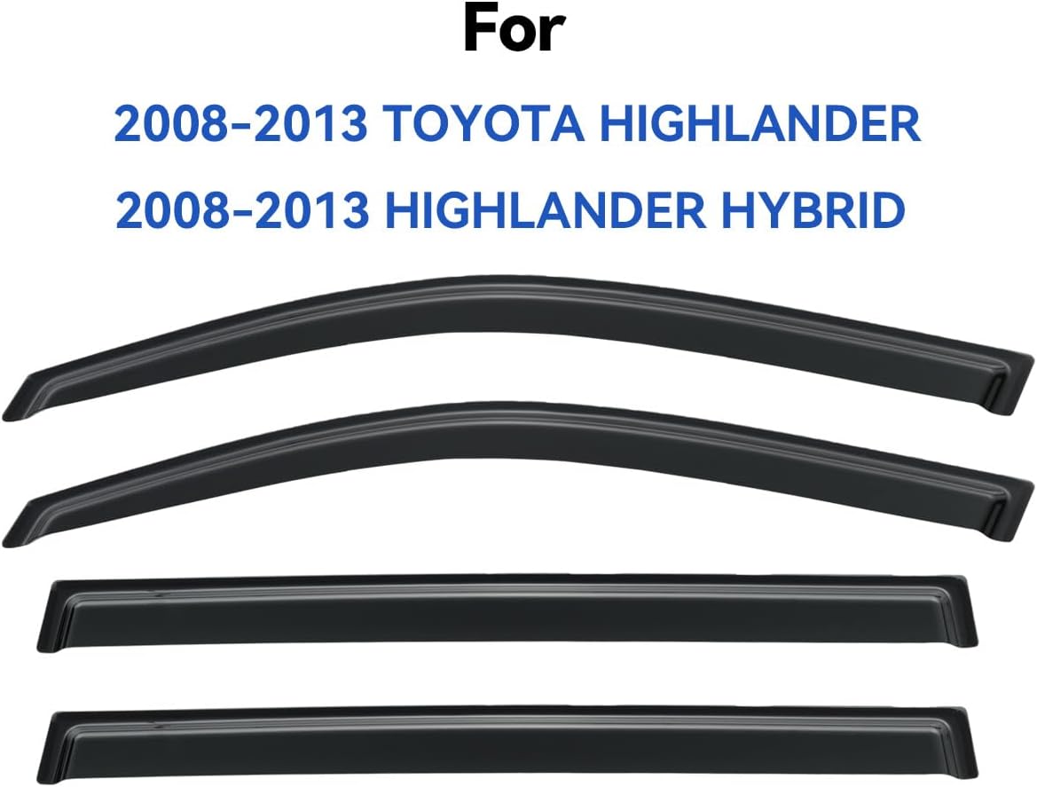 Window Visors Rain Guards Shield for 2008-2013 Toyota Highlander, Out-Channel Window Vent Wind Deflectors Visors Shades for 08-13 Highlander Hybrid
