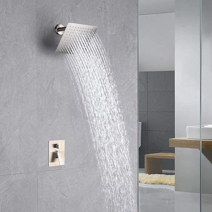 NearMoon Rain Shower Head, High Flow Stainless Steel Square Rainfall Shower, High Pressure Design, Awesome Shower Experience Even At Low Water Flow (8 Inch, Brushed Nickel)