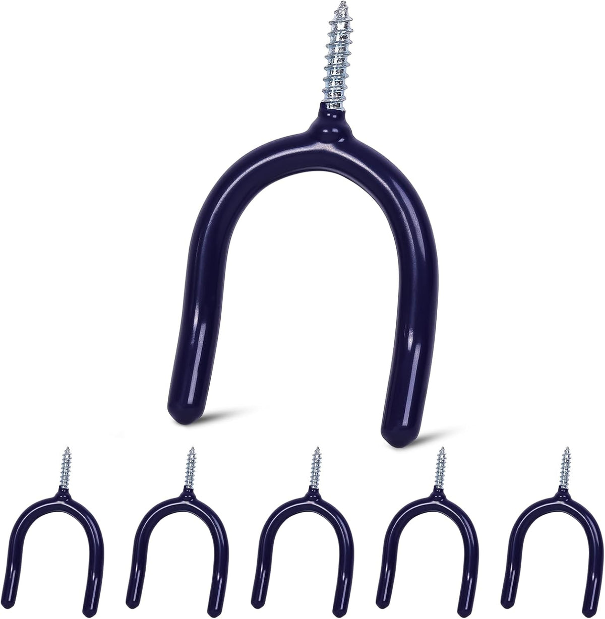 6 Pack Garage Storage System Steel U Hooks with Anti-Slip Coating Home Improvement and Organization Screw in Hooks Easy Wall Mounting Heavy Duty Bike and Ladder (Blue, 6 Pack)