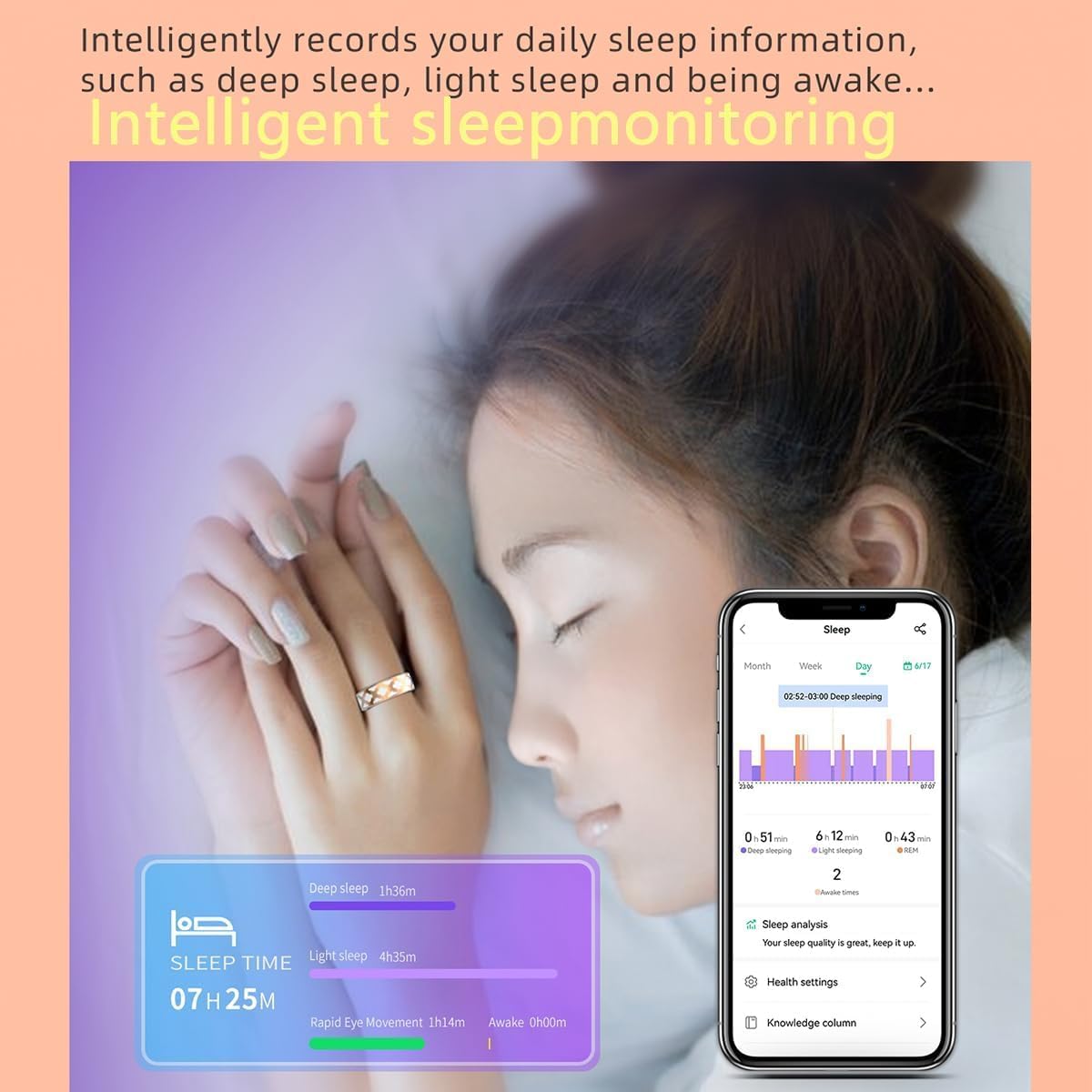Smart Ring Health Tracker for Women Men, Fitness/Sleep/Stress/HR Tracker, Fitness Tracker with Steps, Distance & Calorie Count, iOS & Android Compatible, IP68 Waterproof (11#)