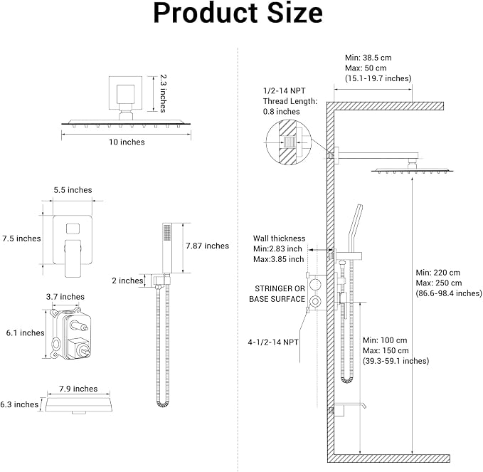 10" Rain Shower Faucet Set with Tub Spout,Oil Rubbed Bronze | Anti-scald cartridge, air tech boosts pressure 50%, 3-func diverter, NPT 1/2