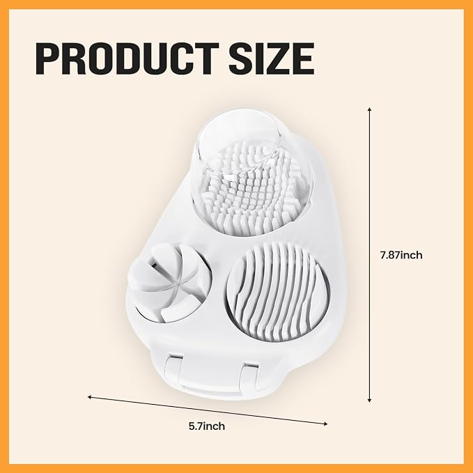 3-In-1egg Slicer For Hard Boiled Eggs,Stainless Heavy Duty Steel Egg Slicer Kitchen Gadget, Fit Strawberry,Apple,Banana,Cherry,Tomato,White