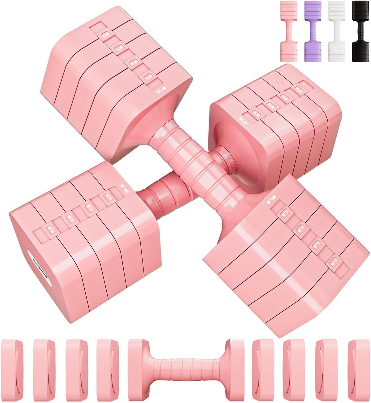Adjustable Dumbbell Set for Women Men 16LB 20LB Hand Weights Dumbbells Sets Woman Exercise Fitness dumbbell Adjust dumbbells set of 2 for Home Gym Workout Strength Training Equipments
