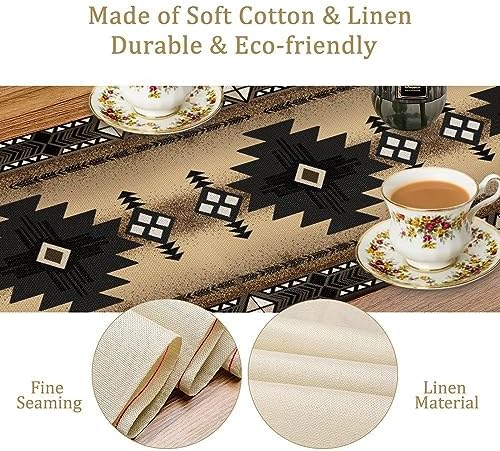 Aztec Southwest Table Runner,Ethnic Style Design Geometric Table Runners Table Setting Decor for Garden Farmhouse Wedding Party Holiday Dinner Home 13x90 Inch