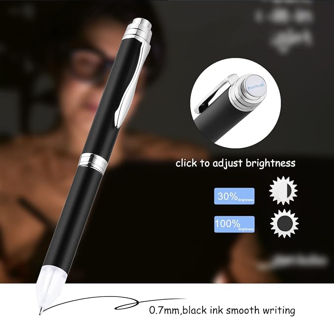 Penyeah Lighted Tip Pen for Writing In The Dark, Heavy, White & Red Light