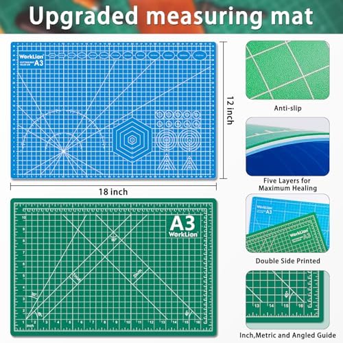 WORKLION 12" x 18" Art Self Healing PVC Cutting Mat, Double Sided, Gridded Rotary Cutting Board for Craft, Fabric, Quilting, Sewing, Scrapbooking Project……