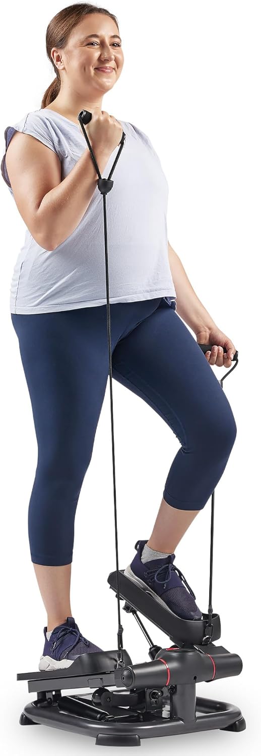 Sunny Health & Fitness 2-in-1 Premium Power Stepper with Resistance Bands, Low-Impact Cardio, Space-Saving, Height-Adjustable, with Enhanced Bluetooth Connectivity with Free SunnyFit App