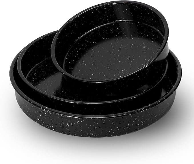 3-Pack Enamel Roasting Pan Set Round Deep Baking Pans Oven Trays10"/12"/14" Cake Pans High Performance Non-Toxic Pizza Pan Cookie Baking Sheets Oven Trays For Cooking Merry Christmas Gift for Mom
