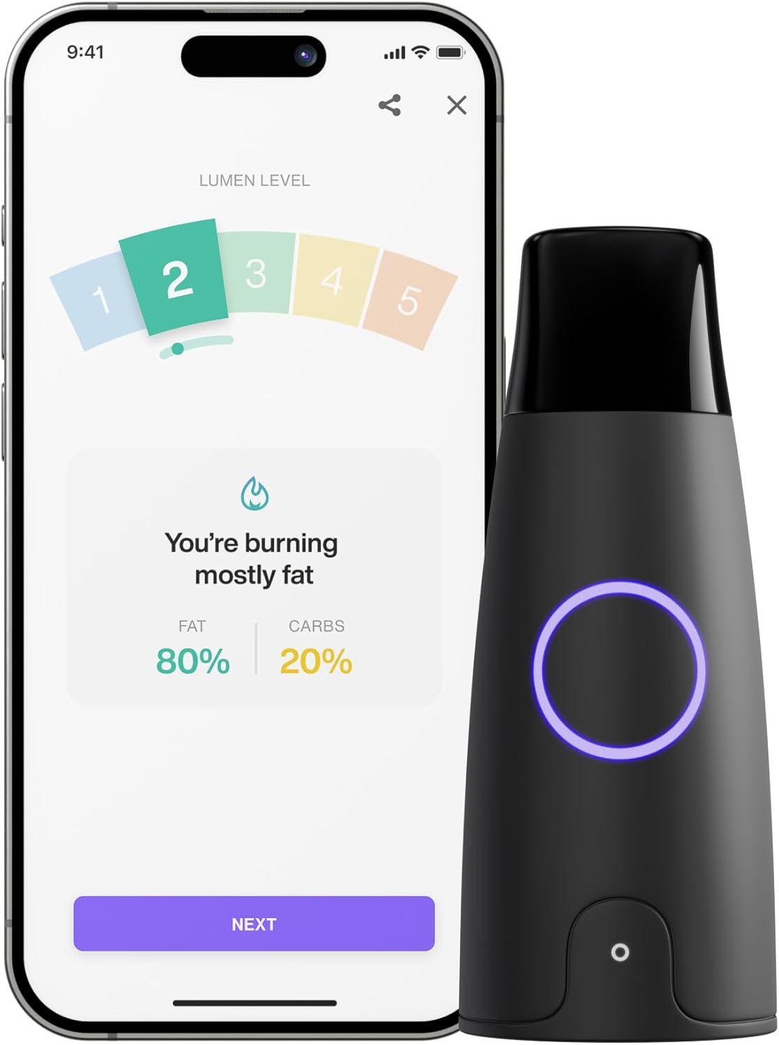 Lumen Metabolism Tracker Device - Measure Real-Time Fat & Carb Burn, Daily Nutrition, Meal Plans, Metabolic Health, Weight Loss, Athletic Fitness & Performance for Men & Women w/Month Subscription