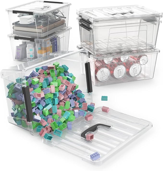 WYT Clear Storage Latch Bins, 6-Pack Storage Organizer Box with Handle and Lids, 5-Litre