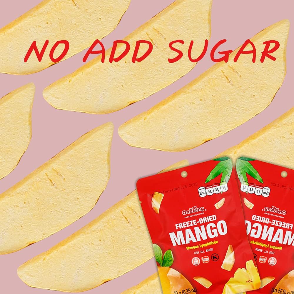 ONETANG Freeze-Dried Fruit Mango Chips, 10 Pack Single-Serve Pack, Non GMO, Kosher, No Add Sugar, Gluten free, Vegan, Holiday Gifts, Healthy Snack 0.35 Ounce