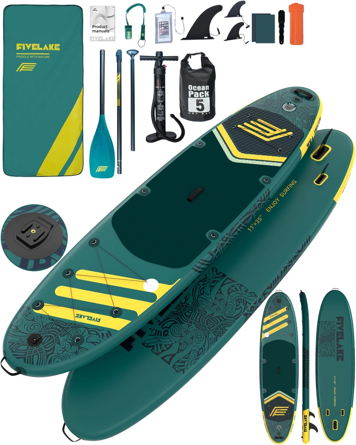 Inflatable Paddle Board 11' x 35'' Wide Stable Design,Stand Up Paddleboard with Sup Accessories Backpack,Pump,Ankle Leash,Adjustable Paddle,Non-Slip Comfort Deck for Adult Youth