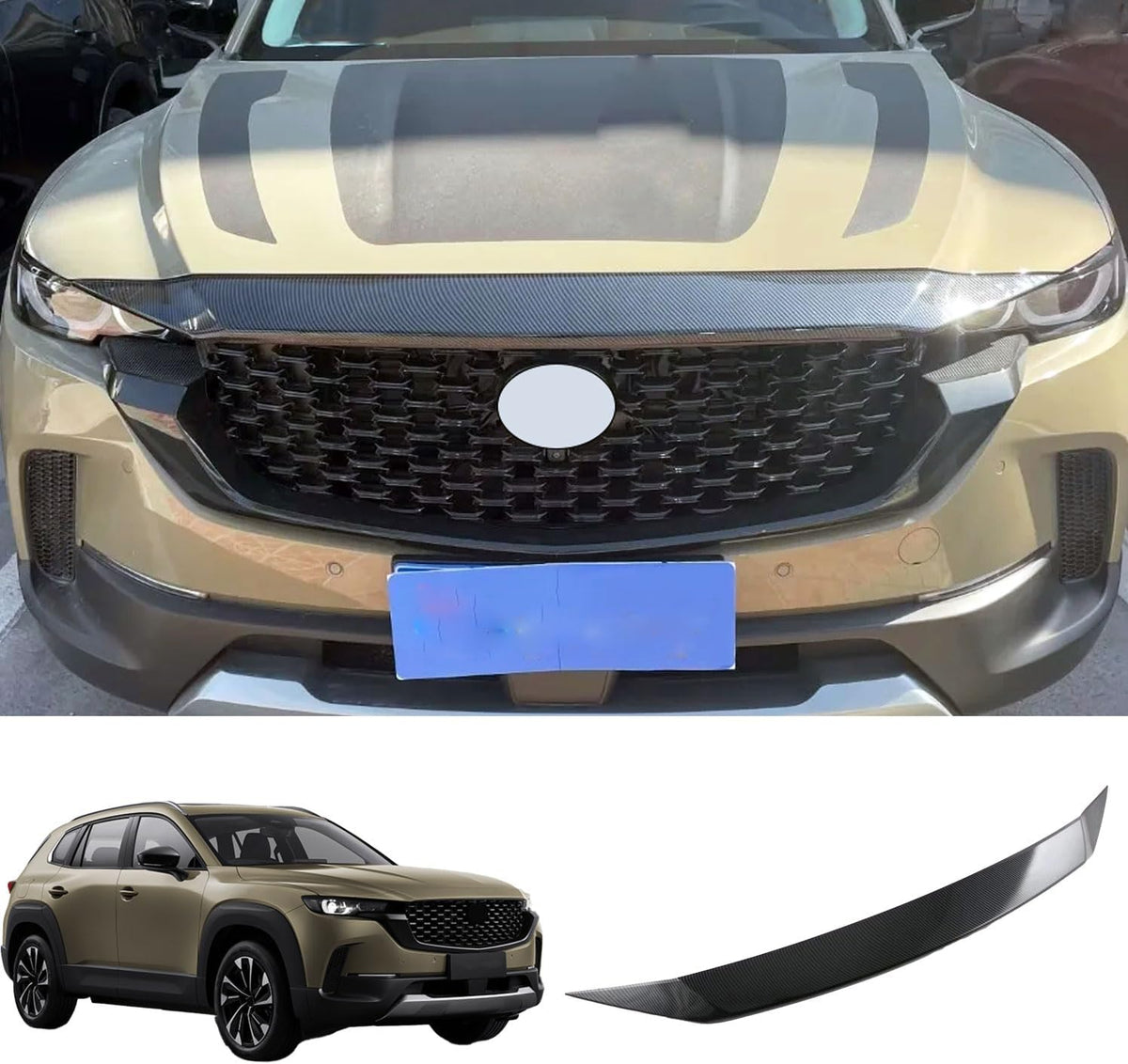 Front Hood Air Deflector，Car Bonnet Molding Cover Trim Fit for Mazda CX-50 and CX50 Hybrid 2023 2024 2025，Exterior Accessory（ABS,Carbon Fiber）