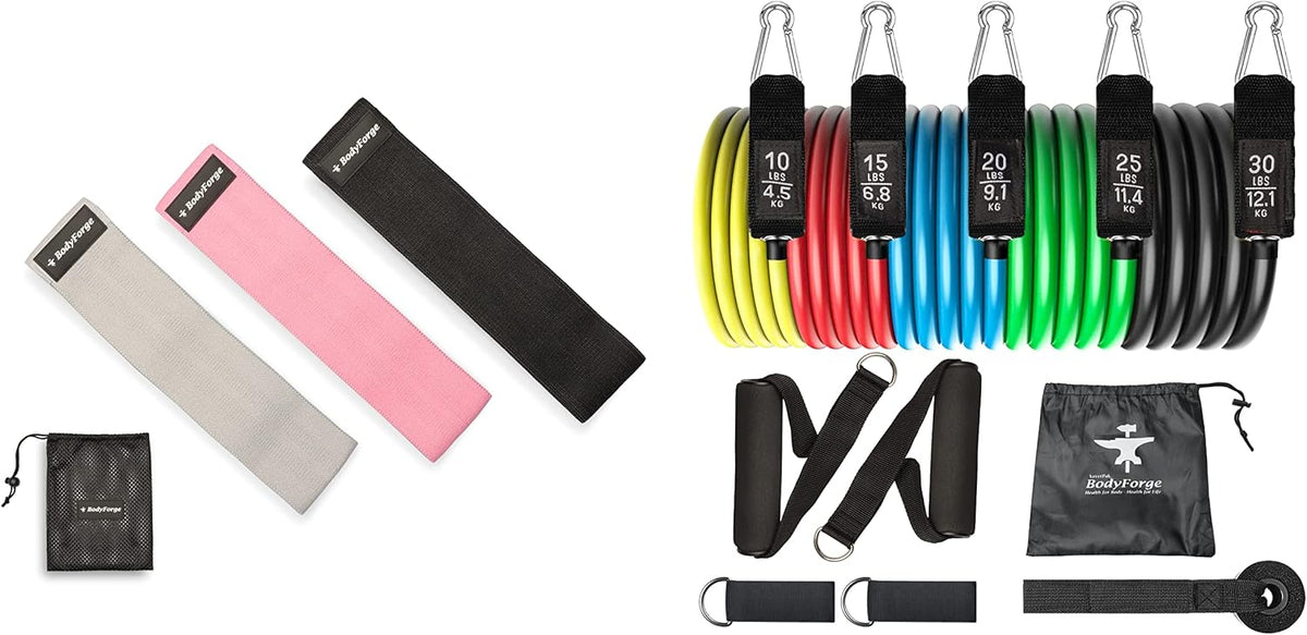 BodyForge Fabric Hip Resistance Bands & Eco-Friendly Tube Bands Sets Bundle