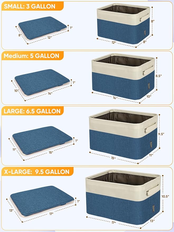 BALEINE 2 Pack Fabric Closet Storage Bins for Shelves, Linen Closet Organizers and Storage, Decorative Baskets for Organizing, Shelf, Clothes, Home, Office (Navy Blue, 14''x10''x8.5'')