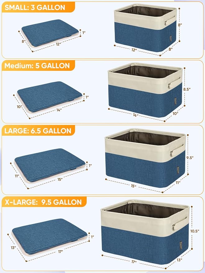 BALEINE 1 Pack Fabric Closet Storage Bins for Shelves, Linen Closet Organizers and Storage, Decorative Baskets for Organizing, Shelf, Clothes, Home, Office (Navy Blue, 12"x8"x8")