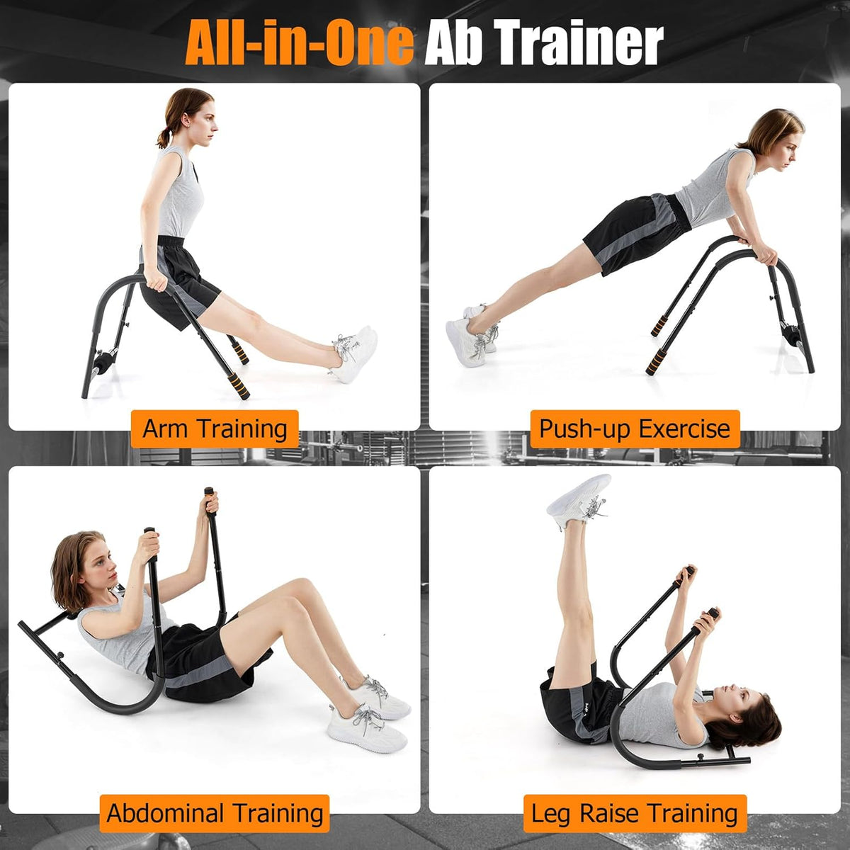 GYMAX Ab Machine, 330lbs Ab Cruncher for Stomach Workout with Head Protector, Padded Grips & Foam Edge, Easy Assembly Fitness Ab Trainer, Sit Up Assistant Push Up Stands, Multifunctional Home Gym Addition