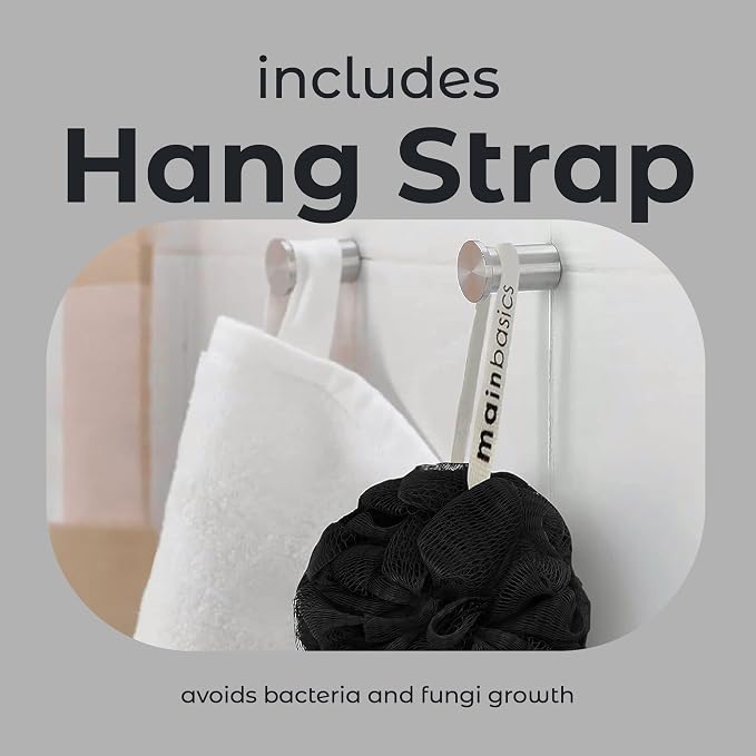 MainBasics Bath Shower Loofah Sponge Pouf Body Scrubber Exfoliator Body Wash Sponge (Set of 3, Triple Black)