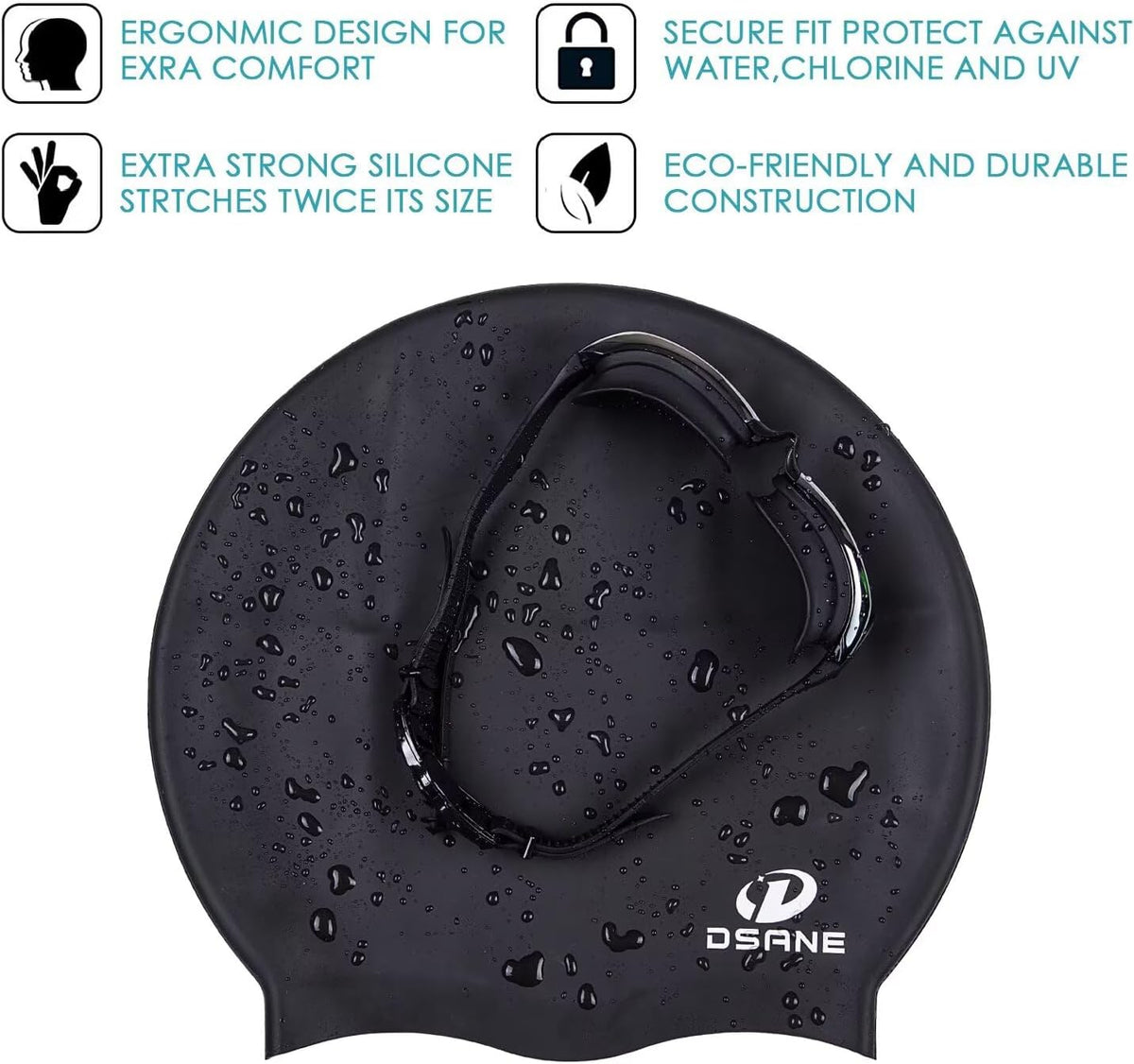 Dsane Extra Large Swimming Cap for Women and Men,Special Design Swim Cap for Very Long Thick Curly Hair&Dreadlocks Weaves Braids Afros Silicone Keep Your Hair Dry