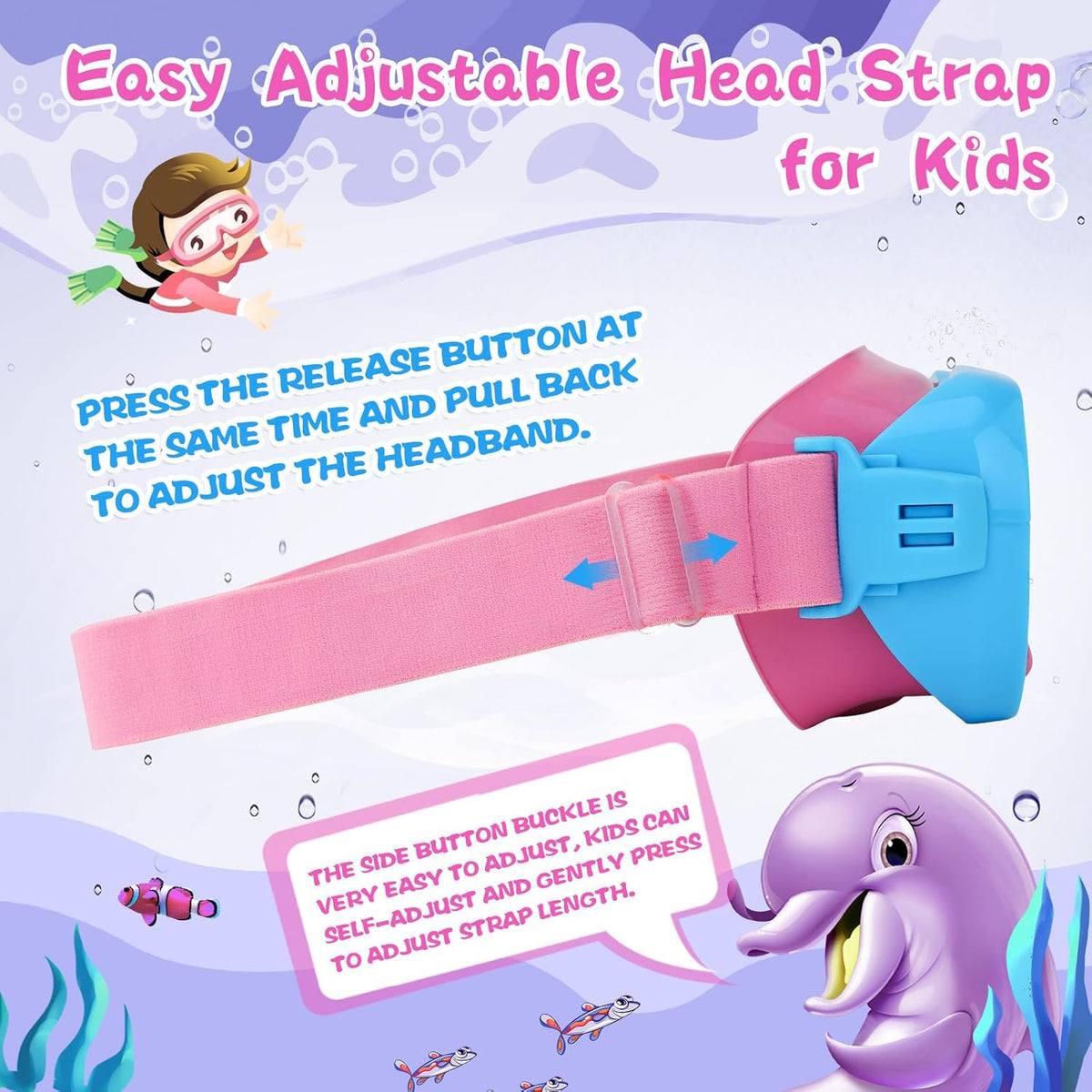Kids Swim Goggles 180° Snorkel Diving Mask with Nose Cover, Anti-Fog Kids Swimming Goggles with Elastic Fabric Strap for Kids Boys Girls