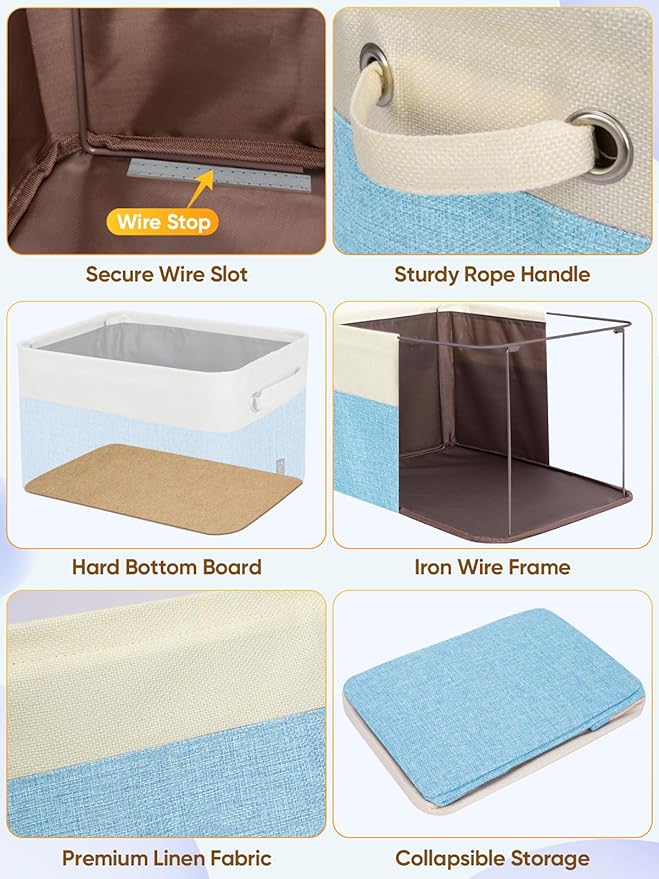 BALEINE 2 Pack Fabric Closet Storage Bins for Shelves, Linen Closet Organizers and Storage, Decorative Baskets for Organizing, Shelf, Clothes, Home, Office (Skyblue, 15''x11''x9.5'')