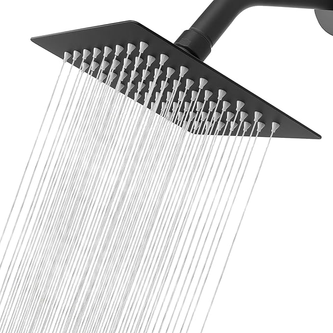 NearMoon Rain Shower Head, High Flow Stainless Steel Square Rainfall Shower, High Pressure Design, Awesome Shower Experience Even At Low Water Flow (6 Inch, Matte Black)