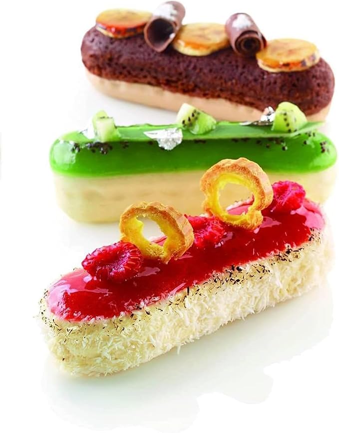 OCPO KITCHEN Eclair Silicone Mold for Baking Mousse Cake Dessert Pastry Chocolate, Ice Cream Mould, Cake Decoration Mold, Fashion Eclair Shape (6-Cavity)