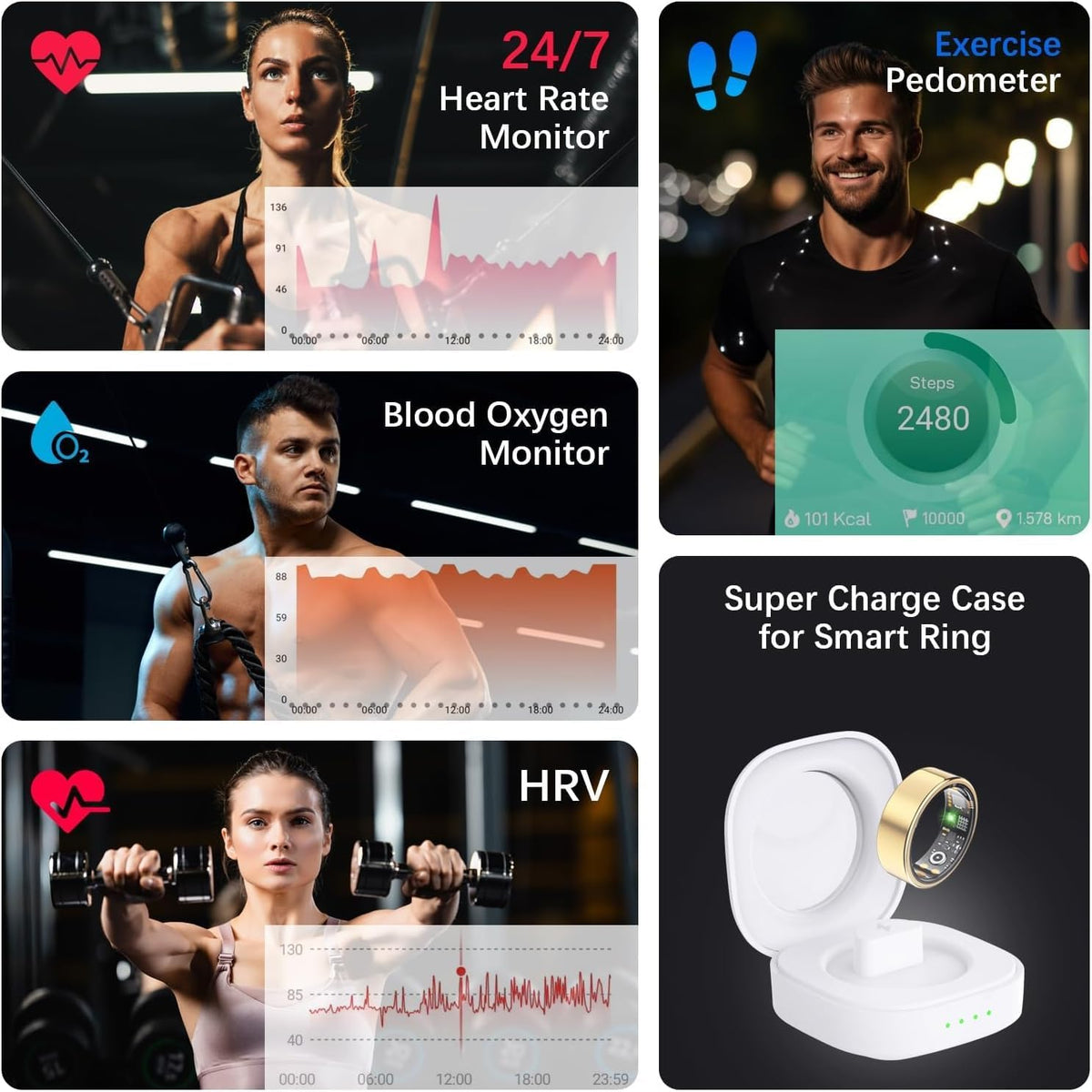 Health Tracker Ring, Smart Health Ring for Women Men with Heart Rate, Blood Oxygen, Sleep Monitor, Steps,Calories, No Subscription Fee, IP68 Waterproof Smart Ring for iPhone & Android (Gold, 10#)