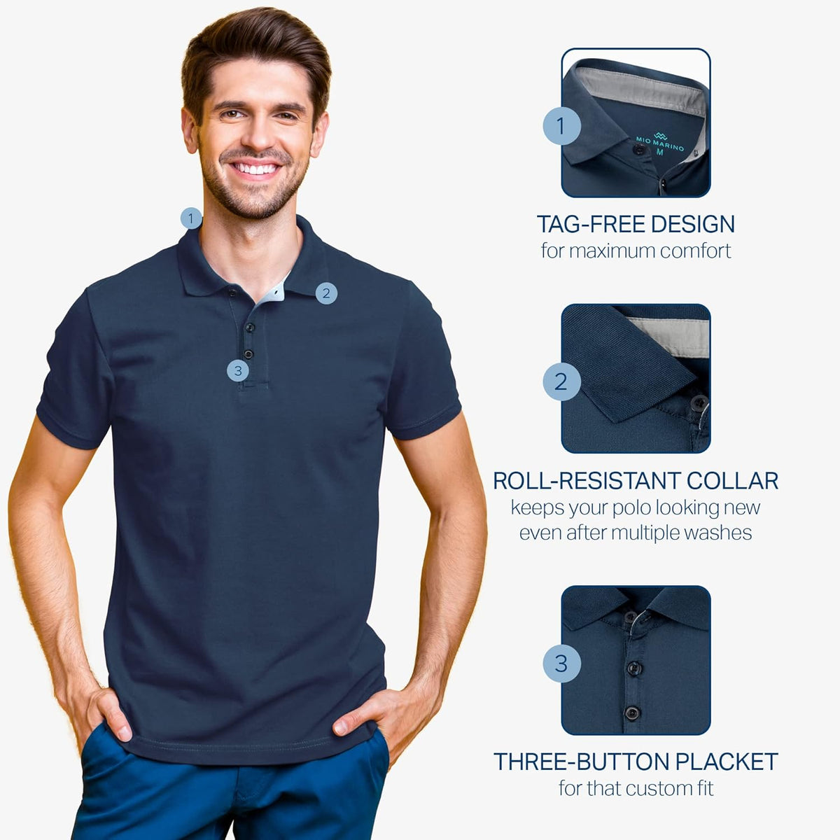 Mio Marino Golf Polo Shirts for Men - Dry Fit - Ultra-Thin Breathable Fabric