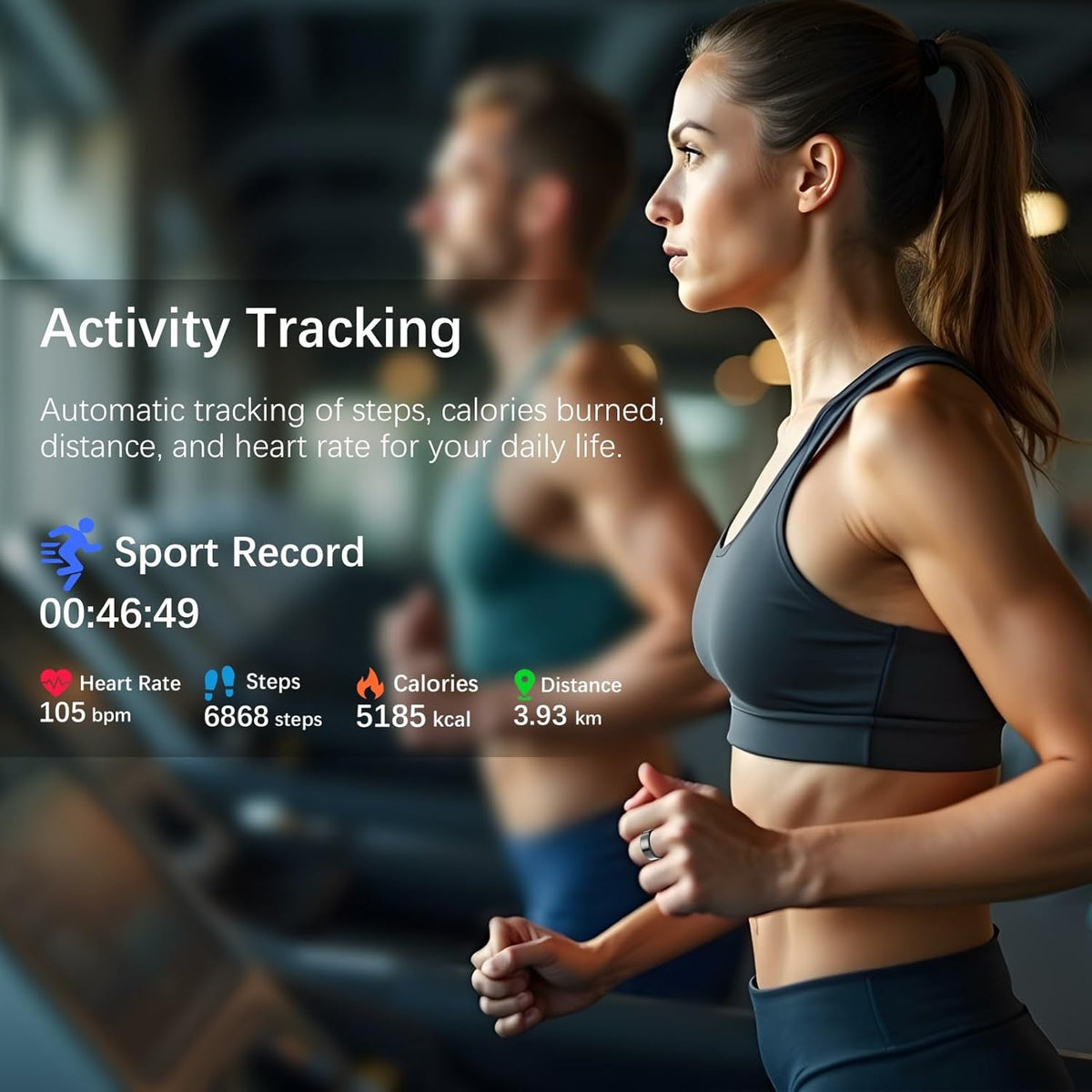 Ring Health Tracker for Women Men, Fit Ring with Heart Rate, Blood Oxygen, Sleep Monitor, Calories, Step Counter, IP68 Waterproof Smart Ring for iPhone & Android, No Subscription Fee (Black, 7#)
