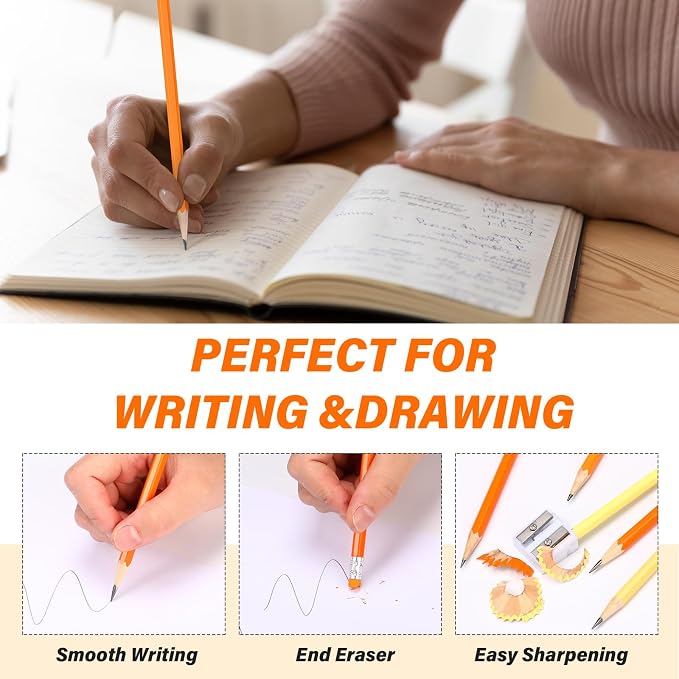 TecUnite 120 Pcs #2 HB Pencils with Eraser,Orange Series