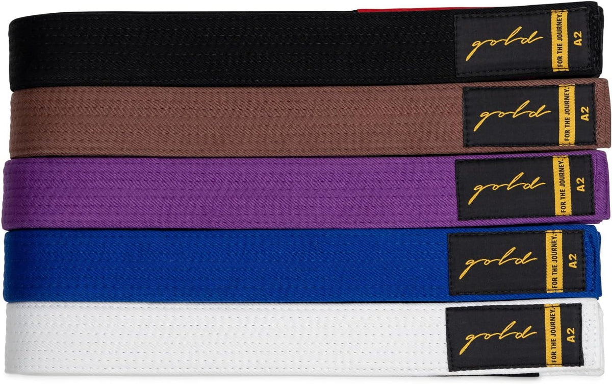 Gold BJJ Jiu Jitsu Belt - Premium Belts with Rank Bar for Stripes - IBJJF Competition Approved