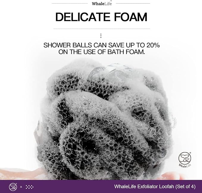 Loofah Sponge Bath Sponge for Women Men 4 Pack (Black Rough Surface)