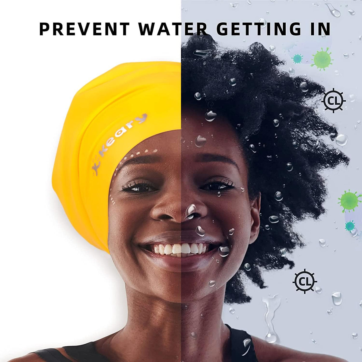 Keary Extra Large Swim Cap for Braids and Dreadlocks Extensions Weaves Long Hair, Waterproof Silicone Cover Ear Bath Pool Shower Swimming Cap for Adult Youth to Keep Hair Dry, Easy to Put On and Off