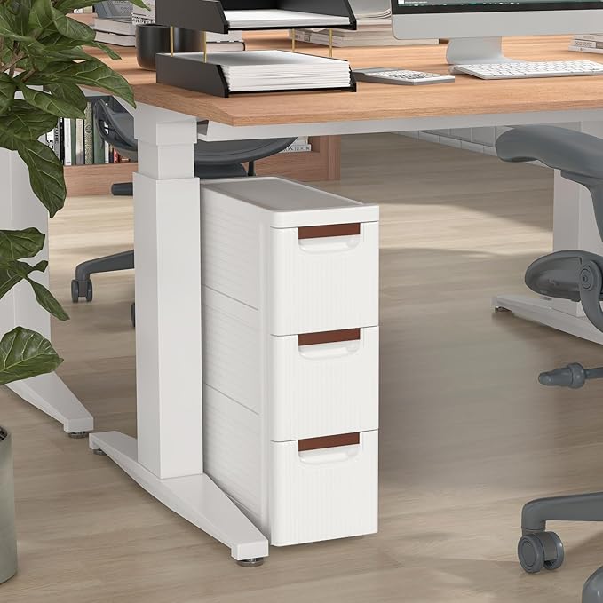 LOKO 3-Drawer Narrow Storage Cabinet, Slim Rolling Cart, Mobile Plastic Cart Container with Pull Handles, Built-in Wheels, for Living Room, Kitchen, Bathroom, Office (7.5"x16.5"x22.5" (3 Drawer))