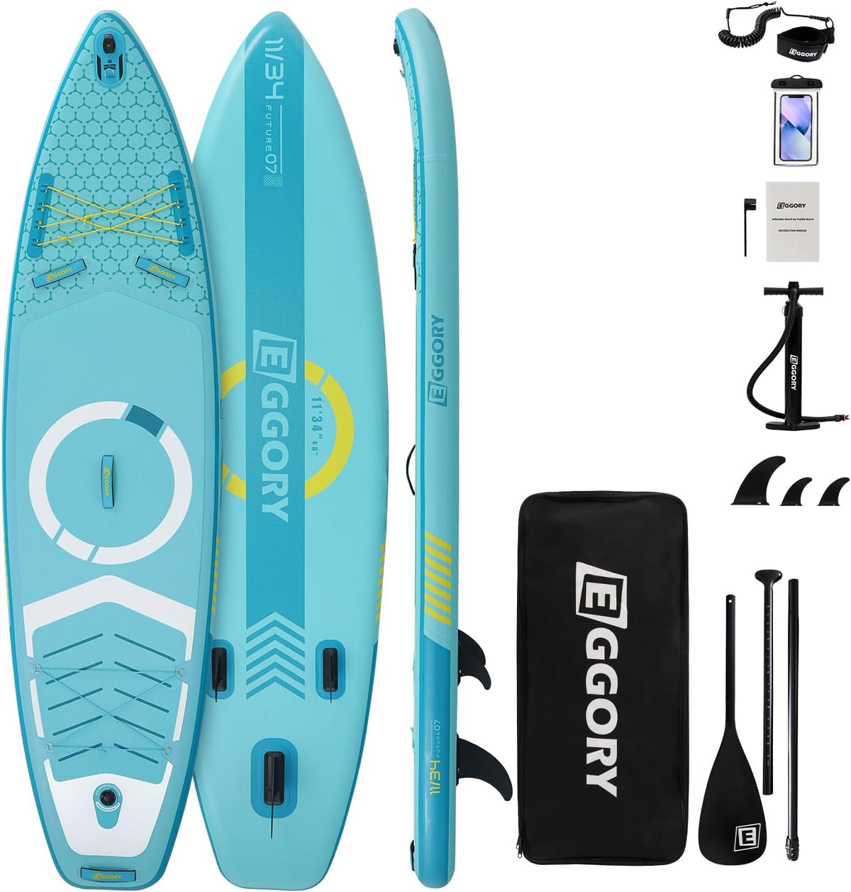 Inflatable Paddle Board,Stand Up Paddle Board Set, Extra Wide SUP Board with Removable Fin, Floating Paddle, Hand Pump, Waterproof Phone Pouch,Traveling Board
