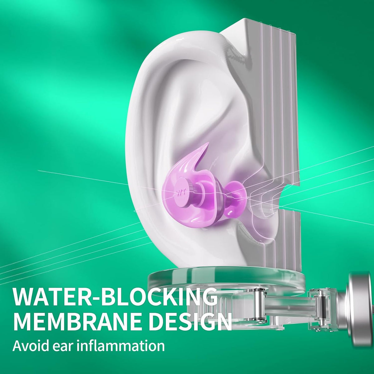 WATERTIME Waterproof Swimming Neckband Ear Plugs for Adults - Reusable Silicone Ear Plugs for Women & Men, Keep Ear Water Out for Swimming, Showering, Water Sports (Pink, One Size)