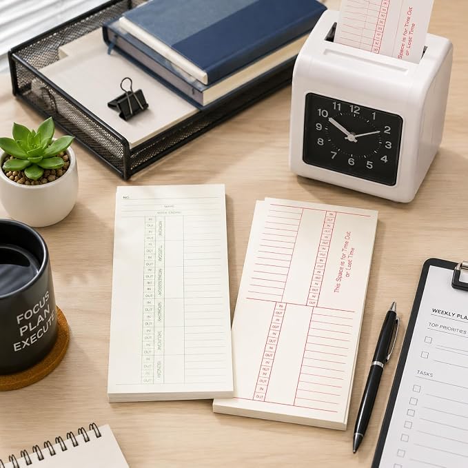 Weekly Time Cards 2-Sided, 3-3/8" x 8-1/4, Named Days, 100-Count,Time Cards for Employees, Green Print, Timecards for Time Clocks