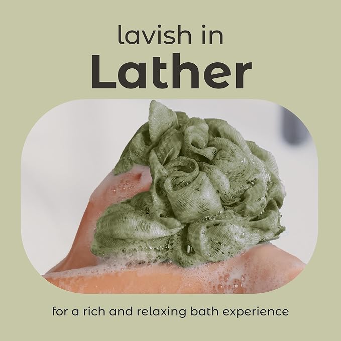 MainBasics Bath Shower Loofah Sponge Pouf Body Scrubber Exfoliator Body Wash Sponge (Set of 3, Earthy Love)