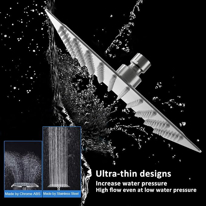 NearMoon Rain Shower Head, High Flow Stainless Steel Square Rainfall Shower, High Pressure Design, Awesome Shower Experience Even At Low Water Flow (8 Inch, Brushed Nickel)