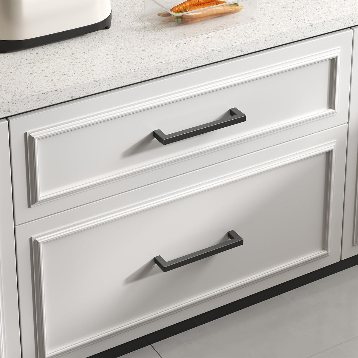 goldenwarm 150 Pack 5 Inch Black Cabinet Handles - Matte Black Drawer Pulls Stainless Steel - 128mm Cabinet Hardware Square Bar Modern Cabinet Pulls for Kitchen Bathroom Cupboard