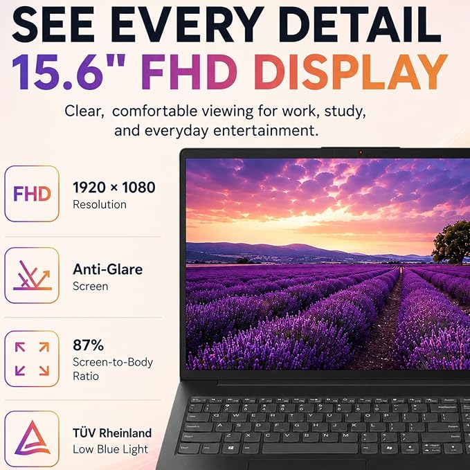 Lenovo V15 Ultra Slim College Student Laptop | 15.6" Anti-Glare FHD Display | Powerful Intel Quad-Core Processor | 8GB DDR5 RAM | 1TB SSD | Wi-Fi 6, Ethernet, HDMI, All-Day Battery | Windows 11 Pro
