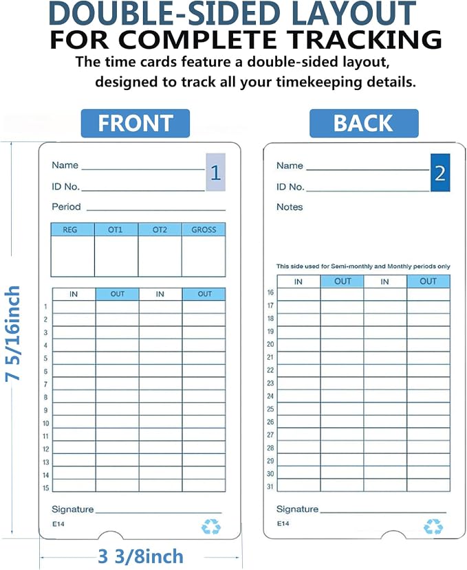 (500pack) E14（E14-100） Time Cards for Lathem Model 400E Time Clock
