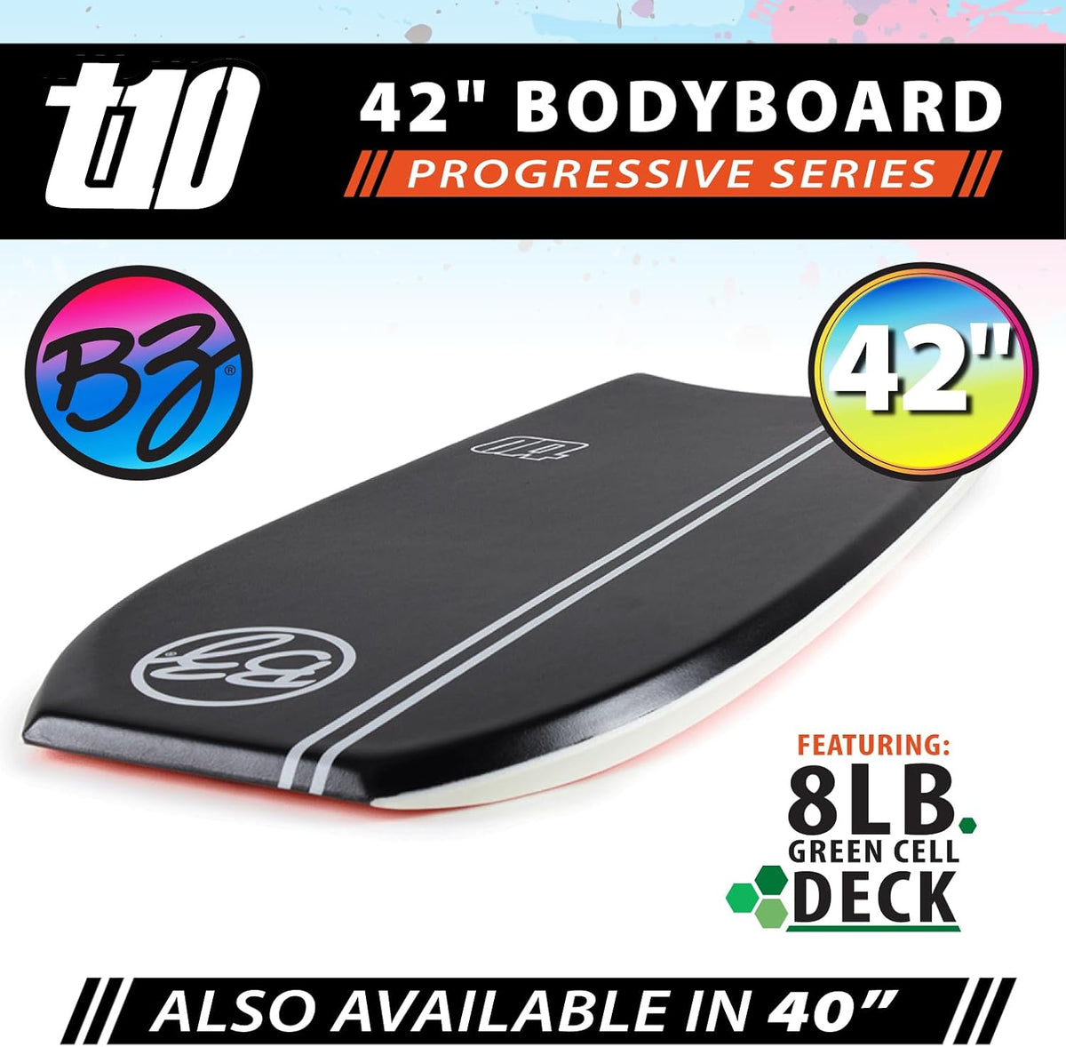 BZ BodyBoards - T-10 Progressive Series Bodyboard - HDPE Slick - Crescent Tail - PHUZION Core - 8lb Deck
