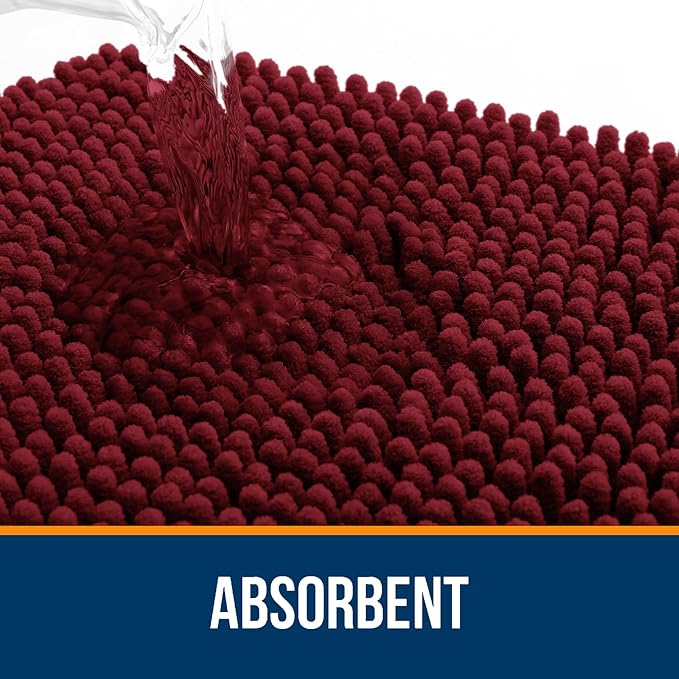 OLANLY Bathroom Rugs 34x21, Extra Soft Absorbent Chenille Bath Rugs, Rubber Backing Quick Dry, Machine Washable Bath Mats for Bathroom Floor, Tub and Shower, Home Decor Accessories, Burgundy