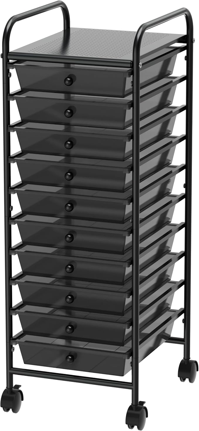 Simple Houseware Utility Cart with 10 Drawers Rolling Storage Art Craft Organizer, Black