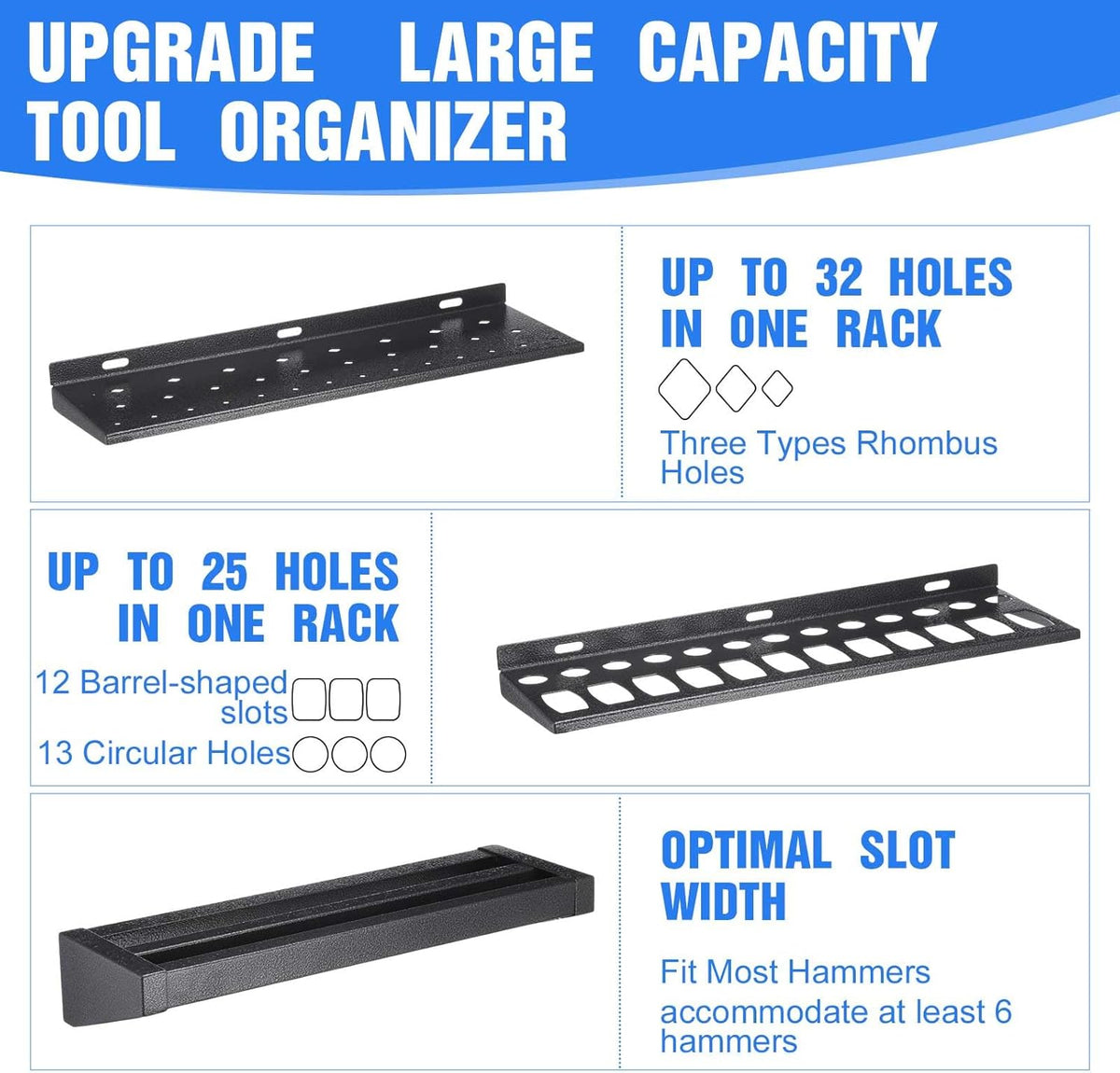 3 Pcs 16in Screwdriver Organizer Wall Mounted Metal Storage Set for Pliers Holder Hammer Rack Tool Holder Organizer for Workshop Workbench Fit Most of Screwdrivers or Small Tools